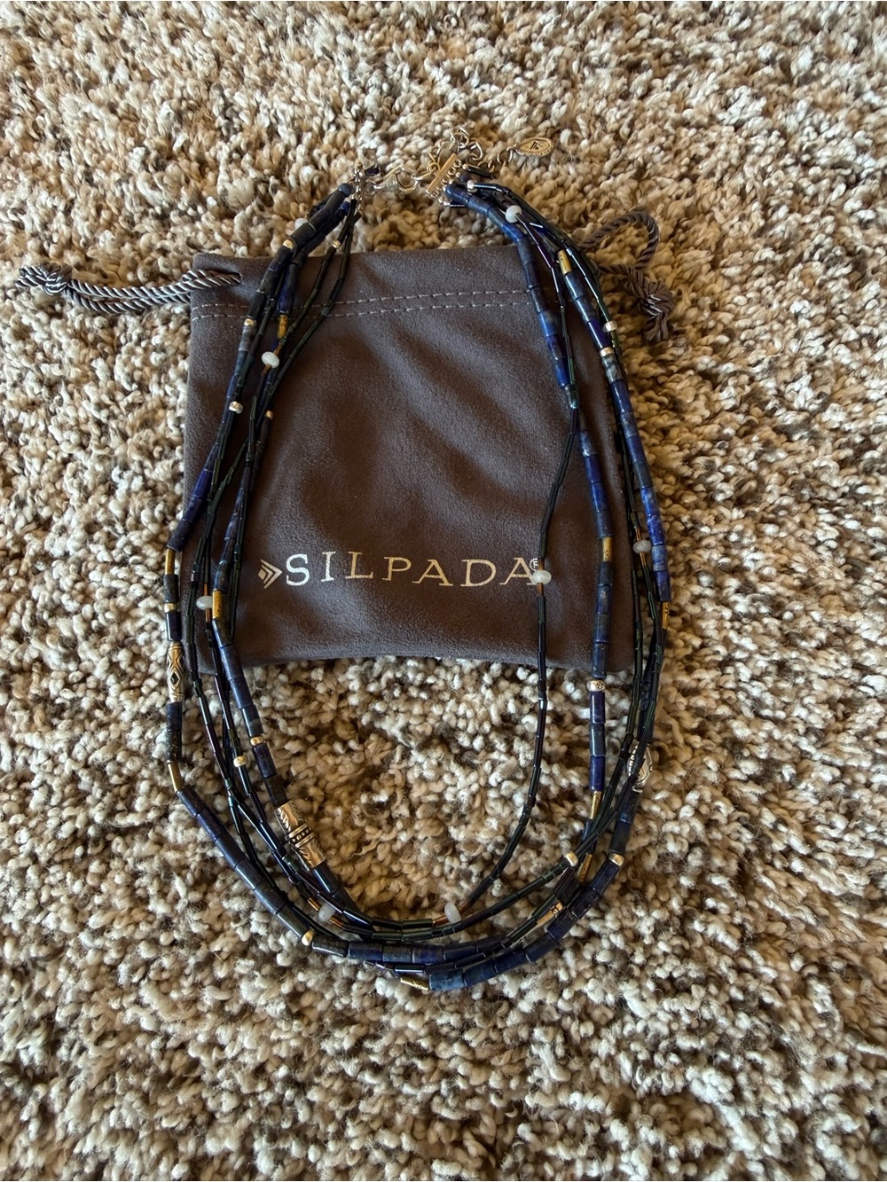 Silpada Navy and Silver Multi-Strand Beaded Necklace